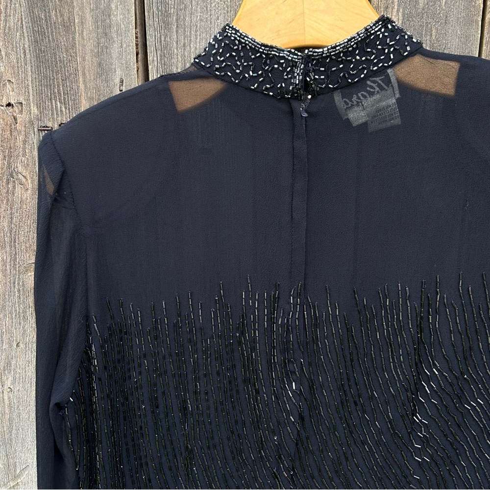 Vintage Y2K Jkara Beaded Sheer Blouse Top Polyester Black 8 - Picture 9 of 16
